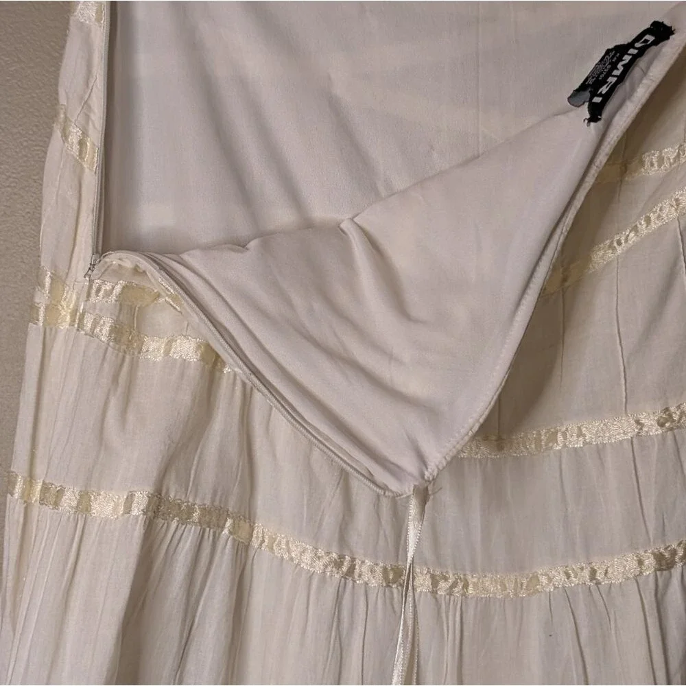 DIMR ivory /pastel yellow 100% cotton romantic peasant skirt size XL broomstick